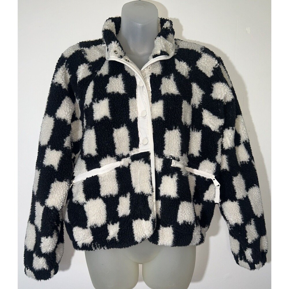 FP Movement Free People Rocky Ridge Fleece Jacket Black White Checkered Sz